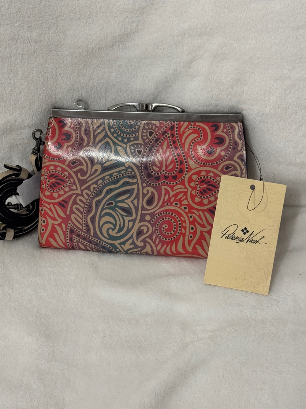 Patricia Nash Red Pink Blue Paisley Crossbody Bag